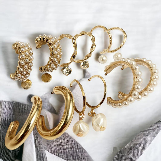 Stunning  Gold Plated Pearl Studs and Hoop Earrings